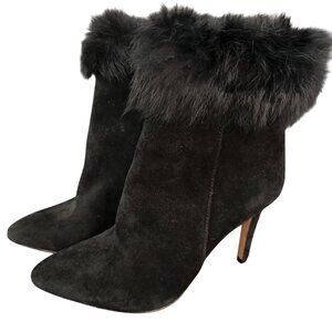 Antonio Melani Rabbit Fur Black Suede Leather Heel Boots Women's Shoes, Size 6M